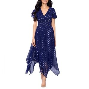 Betsy & Adam Blue and White Maxi Sundress with Flutter Sleeves